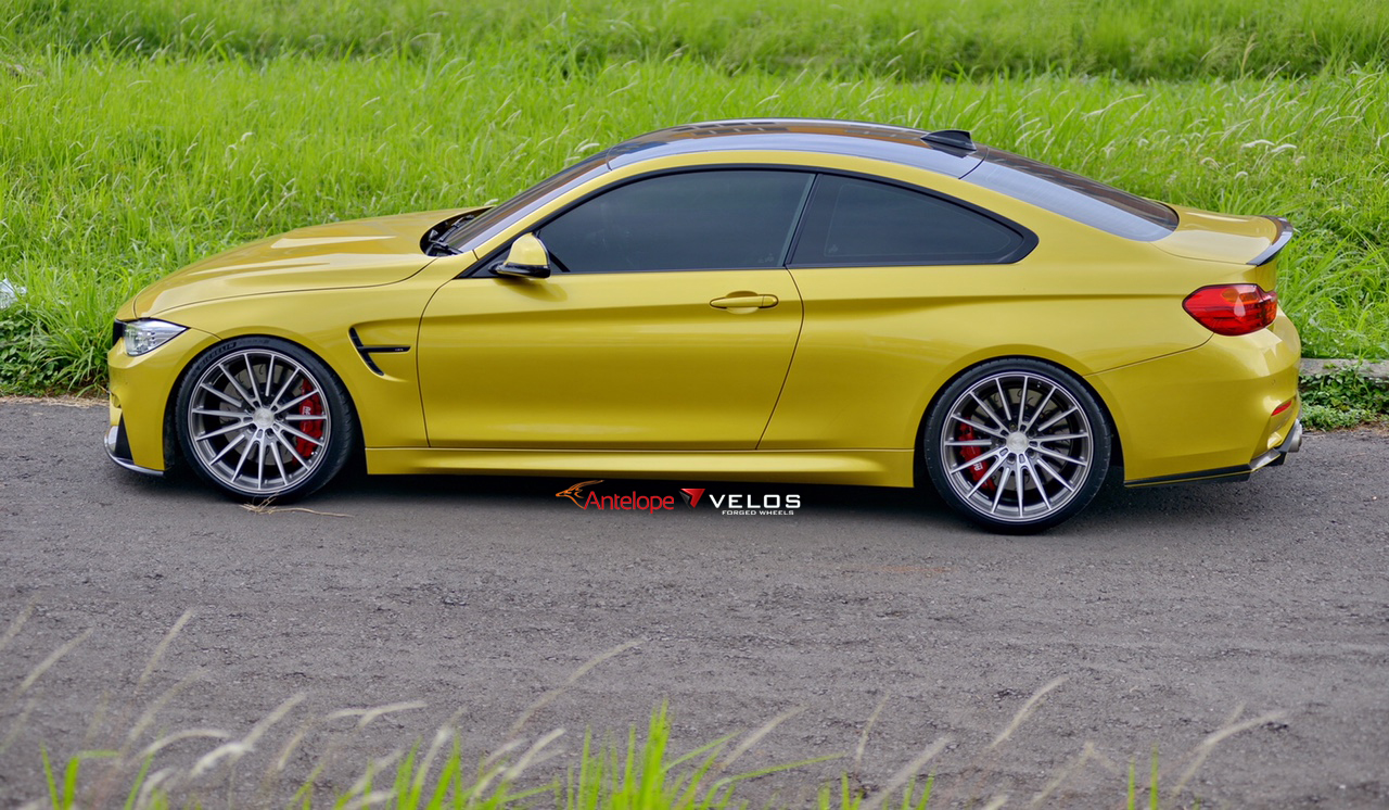 Austin Yellow BMW M4 on Velos VLS02 1 pc Forged Wheels ...